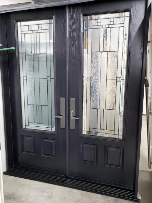 8FT Fiberglass double door with decorative glass #232